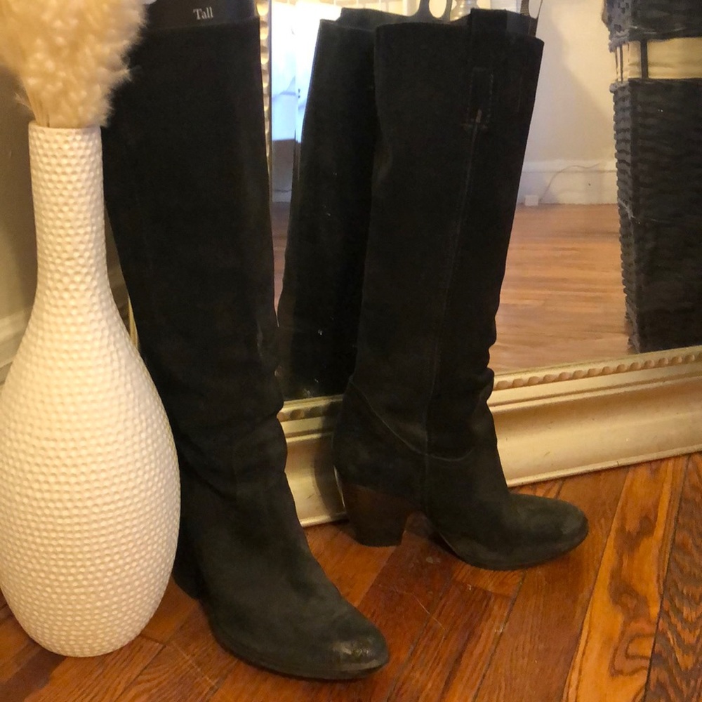 Distressed tall black boots